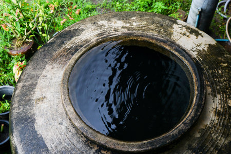 A jar to collect rainwater for useの写真素材