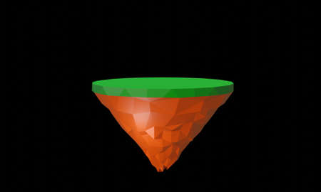 3D illustration. Floating island isolated on black background. 3D rendering of low poly island.の写真素材