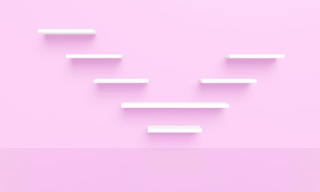 3D illustration stairs  abstract background  pastel  copy space.pastel pink empty room conceptの写真素材