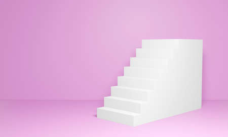 3D illustration stairs  abstract background  pastel  copy space.pastel pink empty room conceptの写真素材