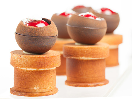 chocolate cakes on white backgroundの写真素材