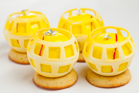 cakes on dish & white backgroundの写真素材