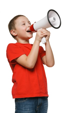 Child screaming into a megaphoneの写真素材
