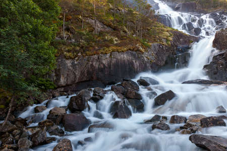 Detail of lovely waterfall Langfoss, Norwayの写真素材