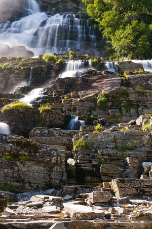 Detail of lovely waterfall Tvindefossen, Norwayの写真素材