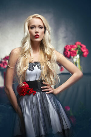 Beautiful blond model posingの写真素材