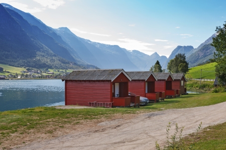 Camping on the shore of Nordfjord, Norwayの写真素材