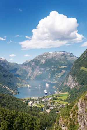 Cruise ships in Geiranger seaport, Norway.の写真素材