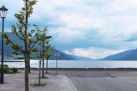 Empty city pier on a summer overcast day, Norway.の写真素材