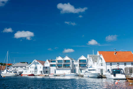 Skudeneshavn village in Norway, white wooden housesの写真素材