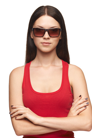 Serious calm woman in sunglassesの写真素材