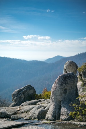 National park in spring with stone on foregroundの写真素材