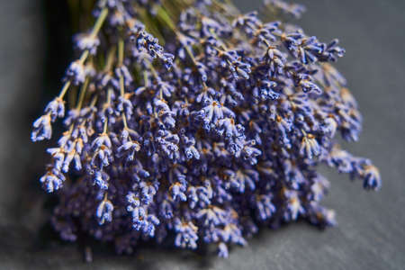 A bunch of lavender flowers on stone surfaceの写真素材