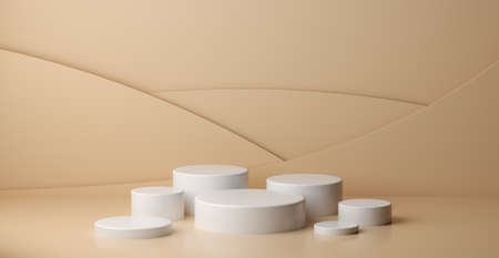 Pastel color beige seven product podium, design for cosmetics or product standの写真素材