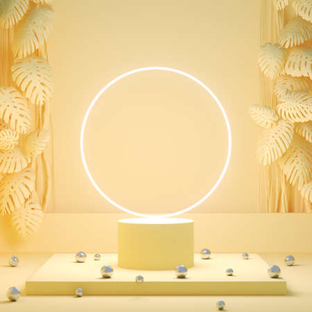 Bright yellow product podium, design for cosmetics or product standの写真素材