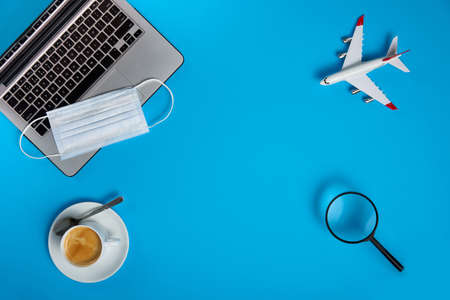Airplane tickets search concept flat layの写真素材