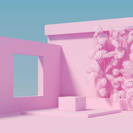 Monochromatic pink product podium, design for cosmetics or product stand, 3D renderingの写真素材