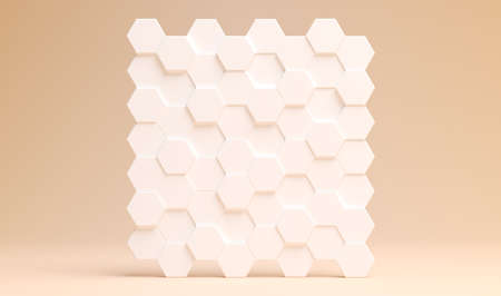 3D rendering of white octagon panel standing on beige backgroundの写真素材