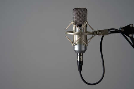 Silver studio condenser microphone on standの写真素材