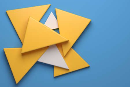 Abstract geometric background of yellow triangles on blue backgroundの写真素材
