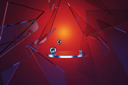 Dramatic product podium with flying glass splintersの写真素材