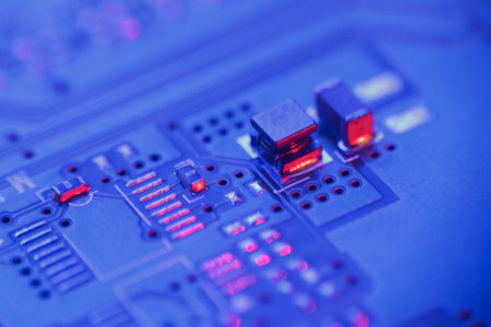 Computer Microchips and Processors on Electronic circuit board. computer hardware technology....
