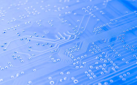 Electronic circuit, computer circuit board blue, computer technology. Circuit board futuristic technology processing. Abstract technology microelectronics concept background. macro shot, shallow focusの写真素材