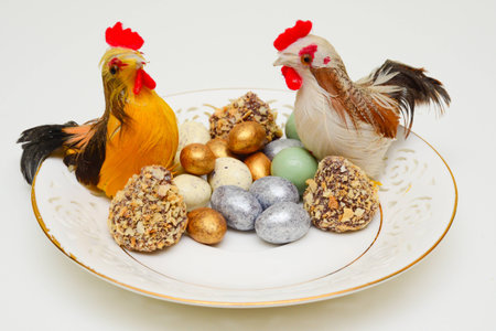 Easter eggs on a white backgroundの写真素材