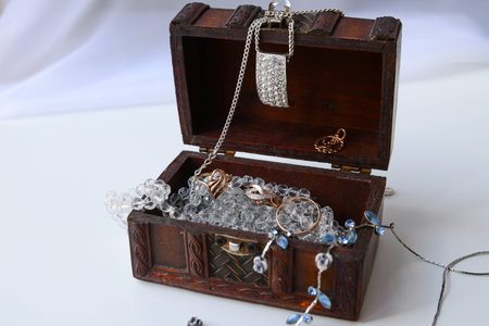 Wooden chest on a white backgroundの写真素材