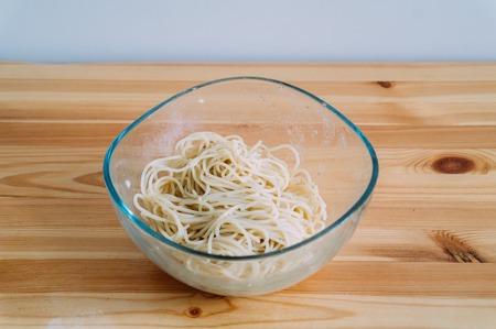 cooked Penne alla vodka pasta without sauce. top viewの写真素材