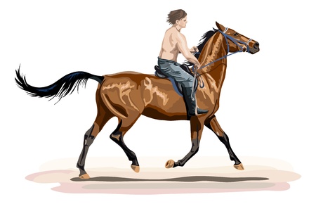 young man riding on glossy horseのイラスト素材