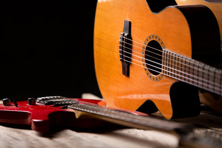 Guitar maintenance. Instrument maintenance, classical, acoustic and electric guitar maintenance.の写真素材