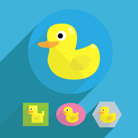 4 shapes of rubber yellow duck in cartoon lookのイラスト素材
