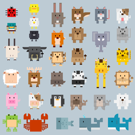 many types of animal in basic rectangle shape cartoon.のイラスト素材