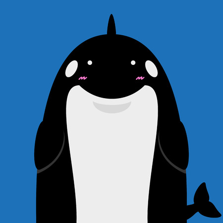 cute big fat killer whale orca on blue backgroundのイラスト素材