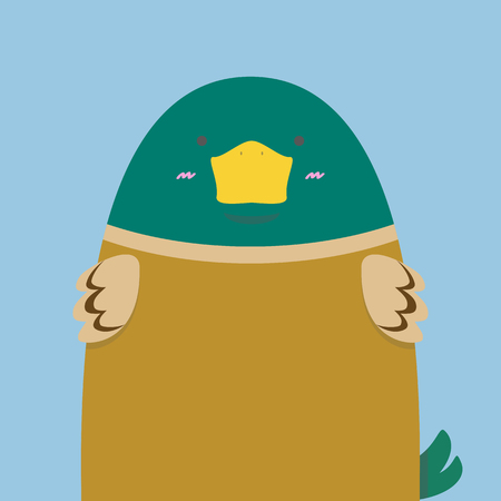 cute big fat green head duck on light blueのイラスト素材
