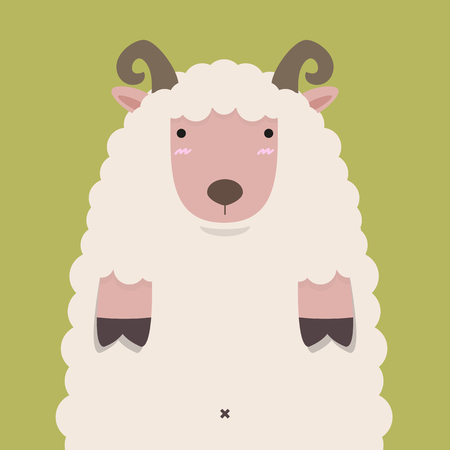 cute fat big brown horn sheep on green backgroundのイラスト素材