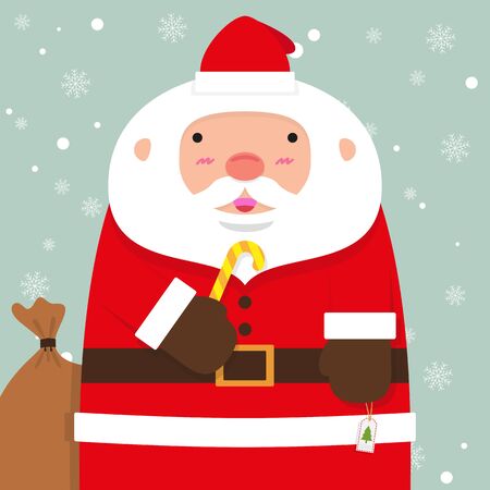 cute fat big Santa Claus on falling snow flake blue backgroundのイラスト素材