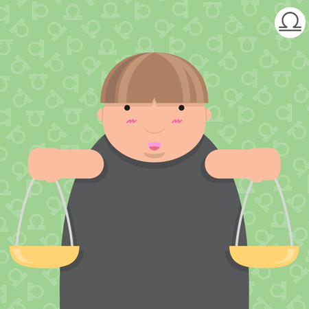 cute big fat libra zodiac cartoon with their sign on color backgroundのイラスト素材