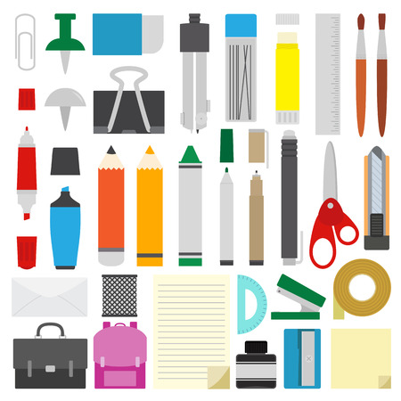 work draw sketch school stationary flat design set illustration on white backgroundのイラスト素材