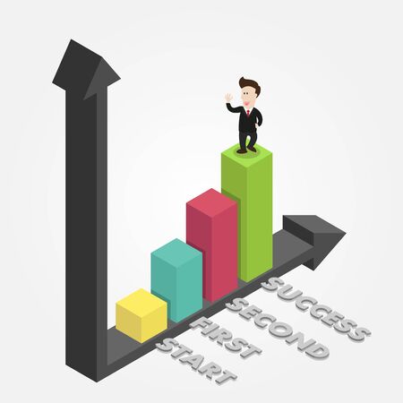 businessman is on graph success isometric on gray backgroundのイラスト素材