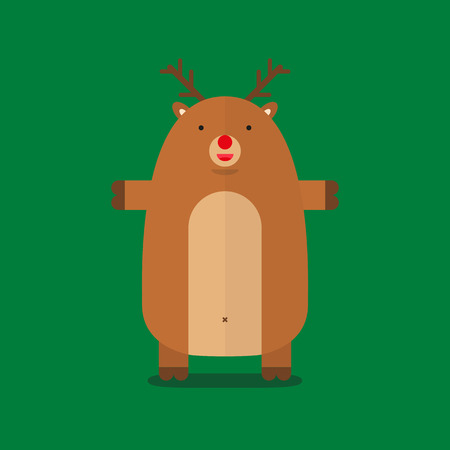 cute big fat reindeer flat design flat design on green backgroundのイラスト素材