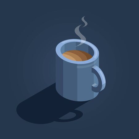 blue cup of coffee on navy background isometricのイラスト素材