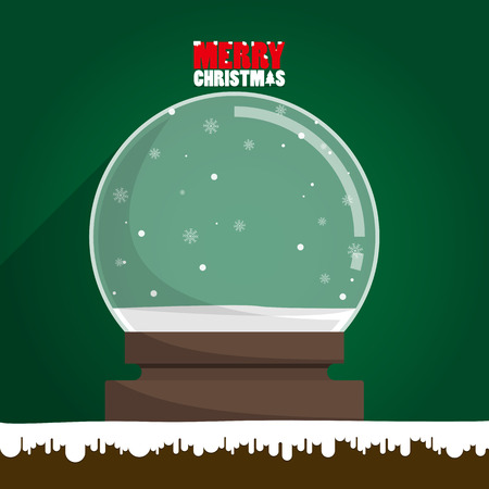Merry Christmas empty snow globe on green background. Snow flake falling inside.のイラスト素材