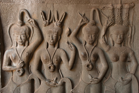 Angkor Wat was first a Hindu, then subsequently a Buddhist, temple complex in Cambodia and the largest religious monument in the worldの写真素材