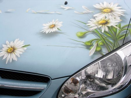 car with draw flowersの写真素材