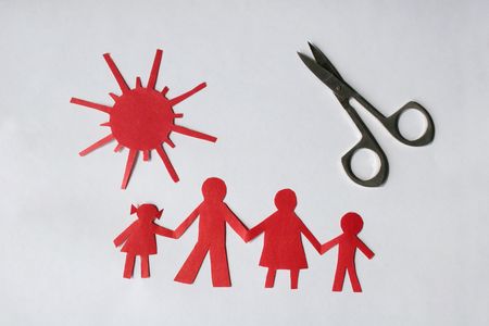 family and sun from paperの写真素材