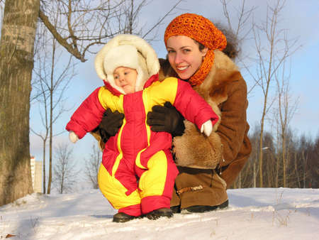 mother with baby winterの写真素材
