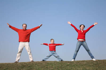 gym family on meadow 2の写真素材