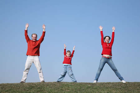 gym family on meadow の写真素材